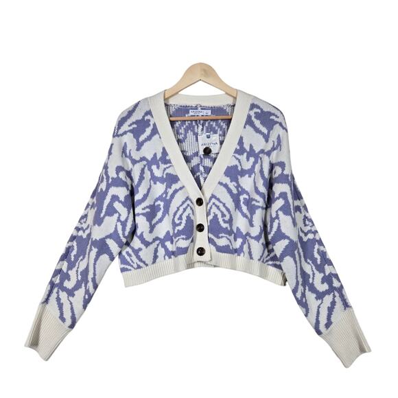 Sonoma Cropped Cardigan Sweater L Violet Ivory Abstract Long Sleeve Button Up - Picture 1 of 14
